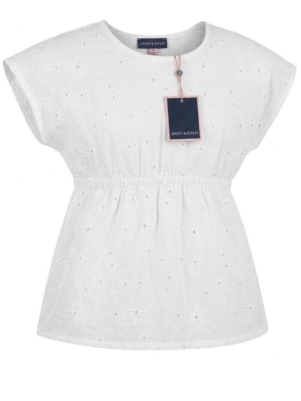 Andy & Evan Boho White Eyelet Floral Top Size 6 Embroidered Cotton Summer Blouse